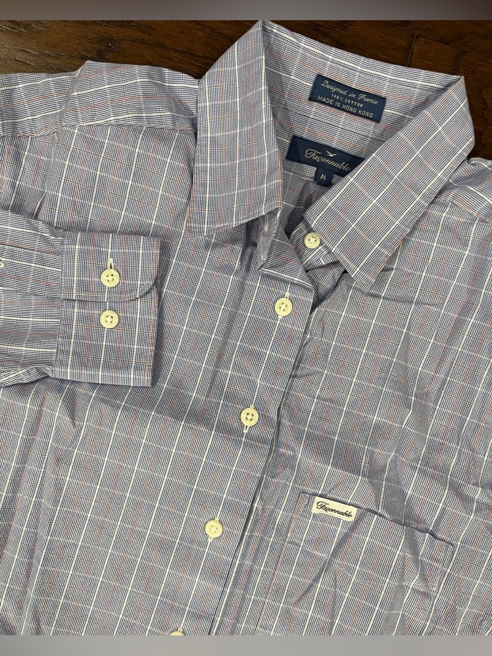 Facconable Mens Shirt Medium Long Sleeved Button Down Blue/orange Plaid